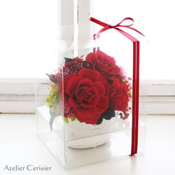 プリザーブドフラワー＜リア Mサイズ＞レッド ローズ＆カーネーション【お祝い】 還暦 5枚目の画像