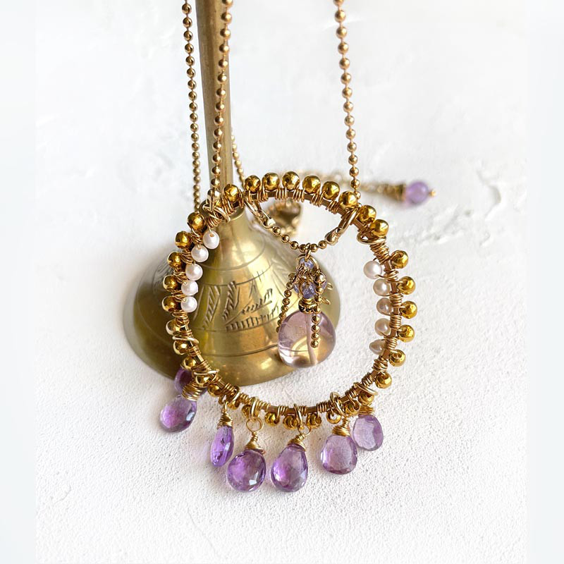 限定1 アメトリン ペンダント ネックレス  ゴールドチェーン サークル 大ぶり 紫 天然石