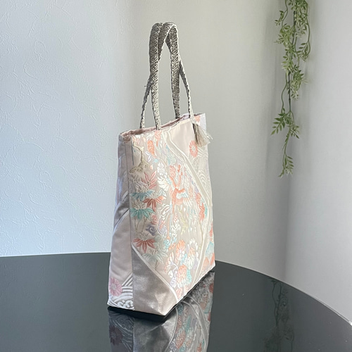 帯リメイクバッグ　ピンクに鳳凰とオシドリ　B5サイズ　和装バッグ　帯バッグ 帯リメイクバッグ ピンクに鳳凰とオシドリ B5サイズ 和装バッグ 帯