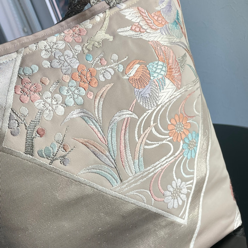 帯リメイクバッグ ピンクに鳳凰とオシドリ B5サイズ 和装バッグ 帯