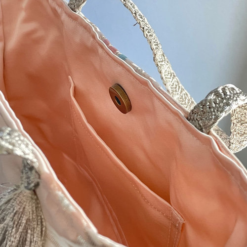 帯リメイクバッグ ピンクに鳳凰とオシドリ B5サイズ 和装バッグ 帯