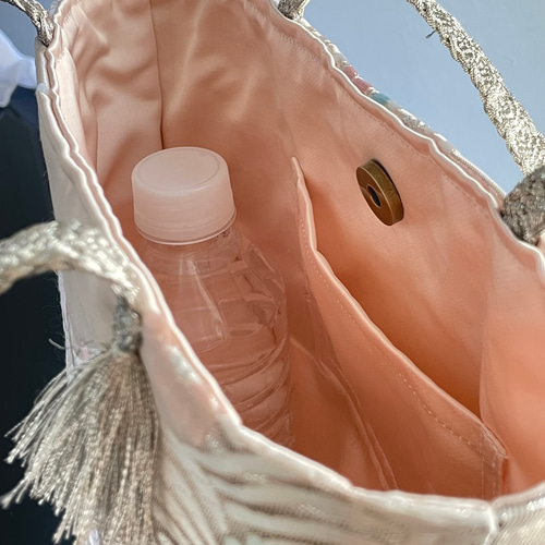 帯リメイクバッグ ピンクに鳳凰とオシドリ B5サイズ 和装バッグ 帯