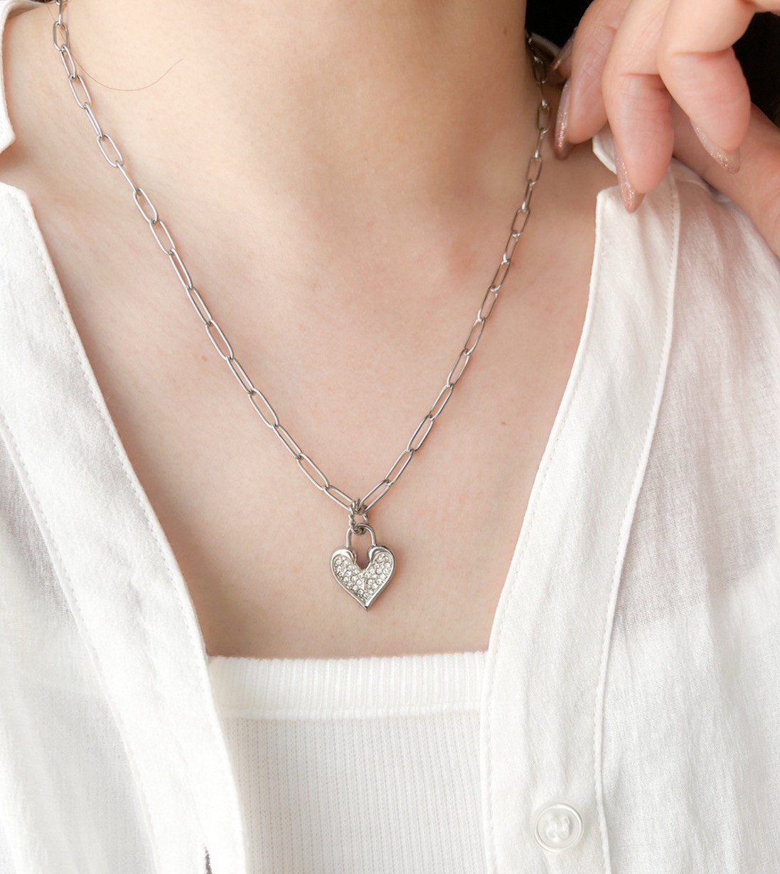 【ifumé】HeartRockオーバルネックレス SILVER つけっぱなしOK サージカルステンレス