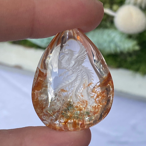 鳳凰 彫刻入り 高品質 ガーデンクォーツ 天然石 天然色 天然石 HaRuKy