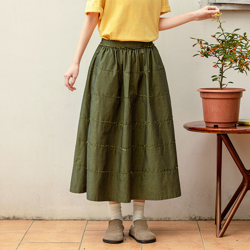 コットン混紡ゴムウエストスカート　2色　　S-Mサイズ　S441