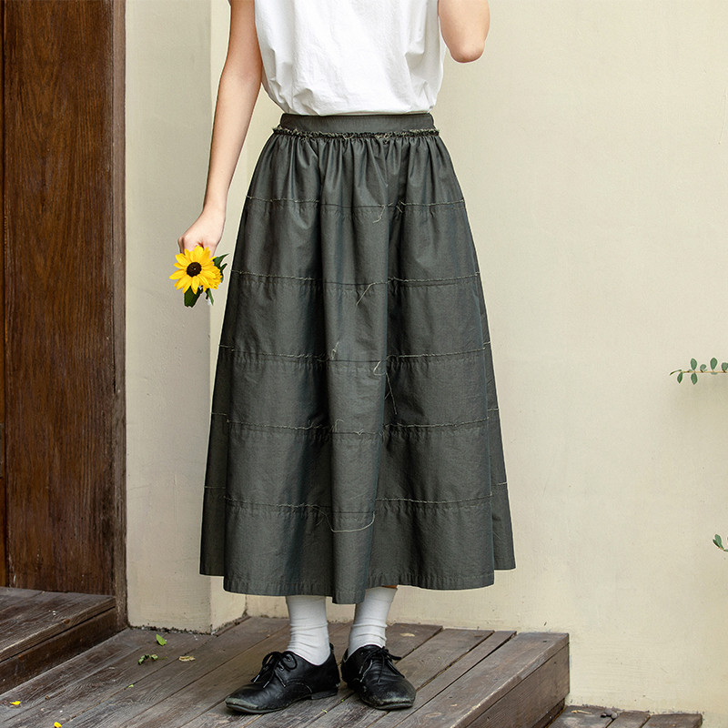 コットン混紡ゴムウエストスカート　2色　　S-Mサイズ　S441