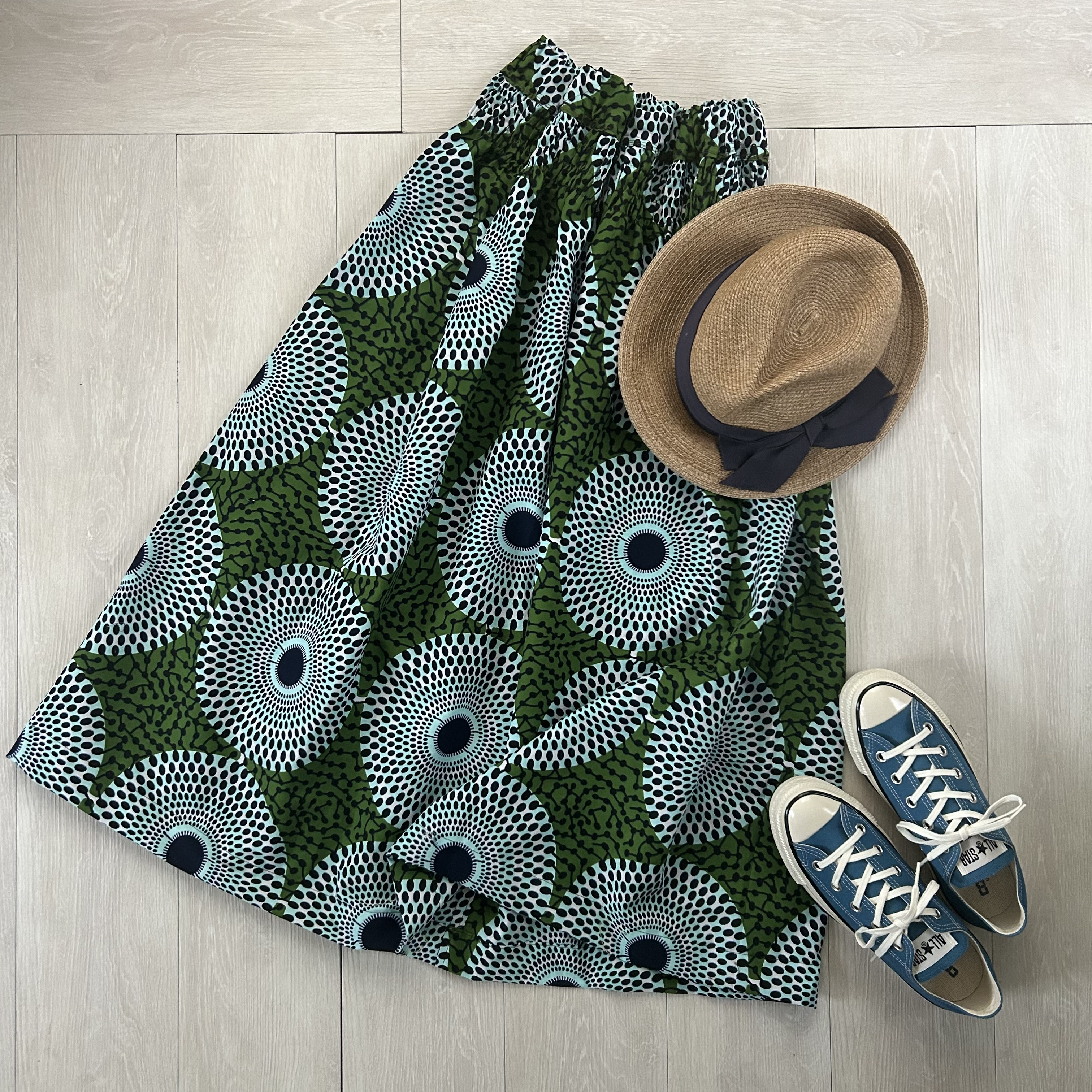 【受注製作】アフリカン綿プリント　腰シャリング　ロング　スカート