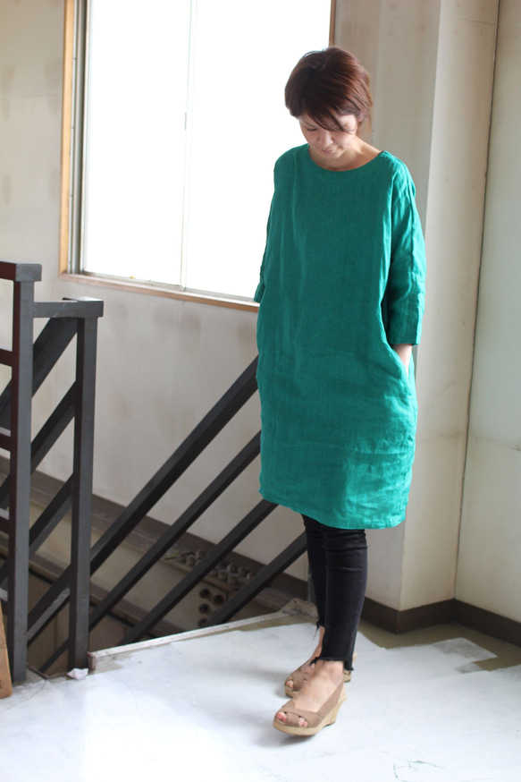 蝙蝠袖連身裙，薩克森藍（藤吉田染） 第12張的照片