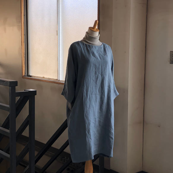 蝙蝠袖連身裙，薩克森藍（藤吉田染） 第4張的照片