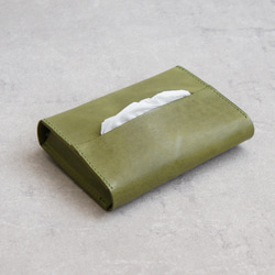 卓上本革ポケットティッシュケース【グリーンティー】（ティッシュ2個