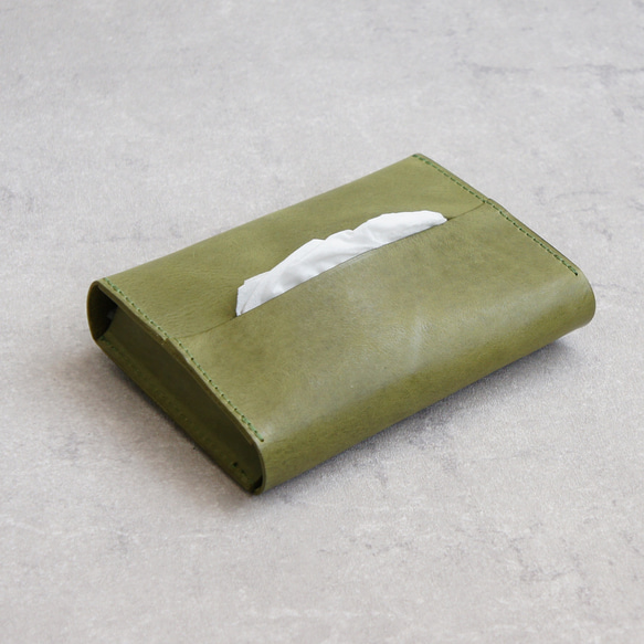 卓上本革ポケットティッシュケース【グリーンティー】（ティッシュ2個