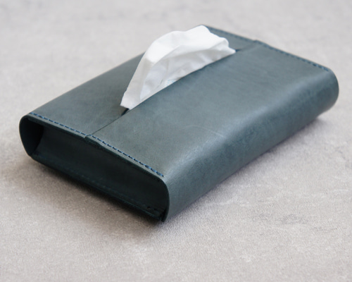 卓上本革ポケットティッシュケース【サックスブルー】（ティッシュ2個