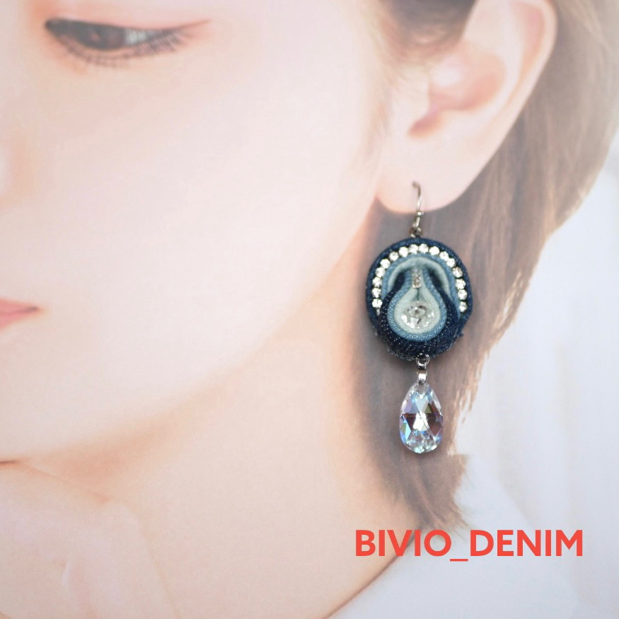 ★送料無料★ 児島デニムのソウタシエ風ピアス／イヤリング