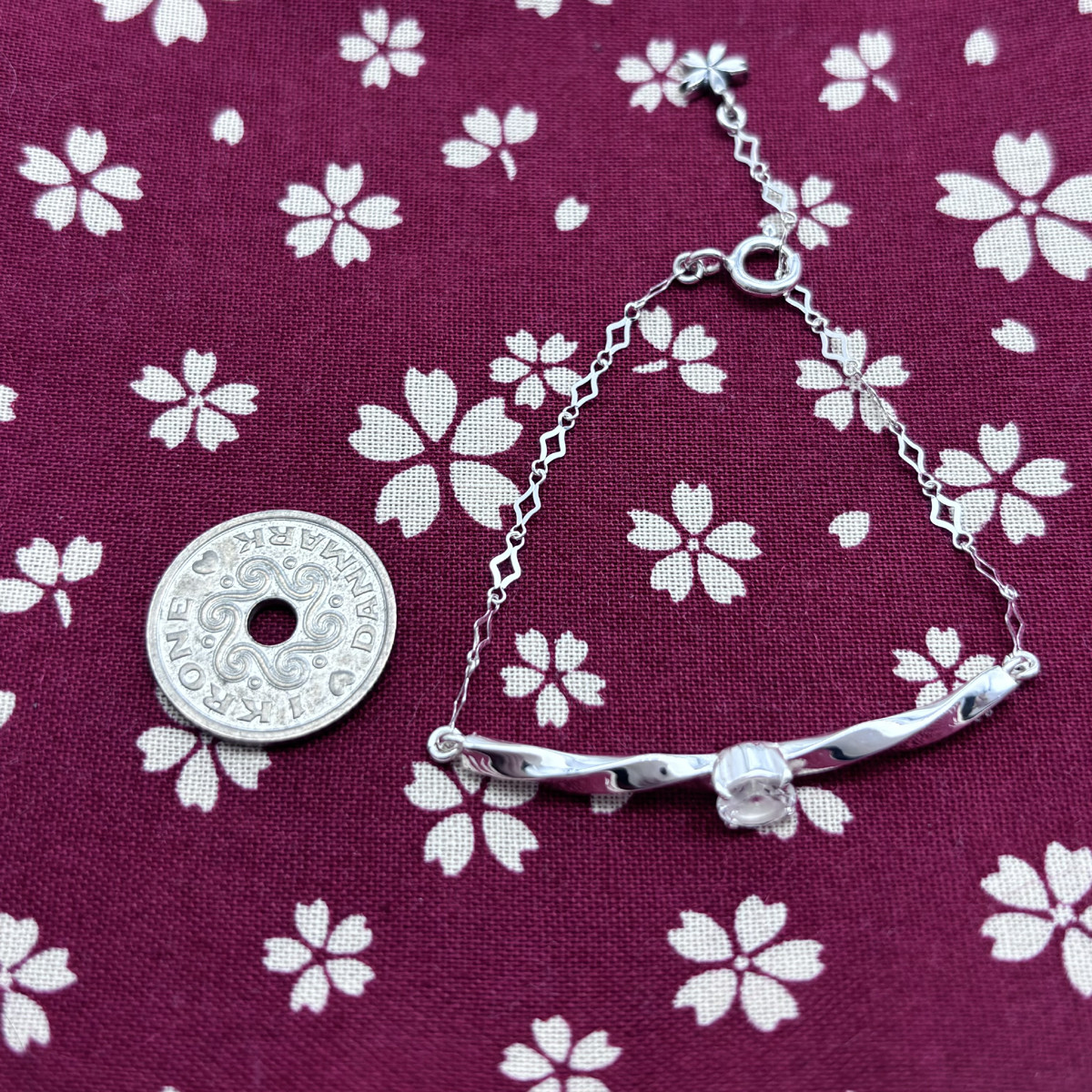 さくらインカット ブレスレット 白水晶/シルバー925/シルバーアクセサリー/和柄/着物