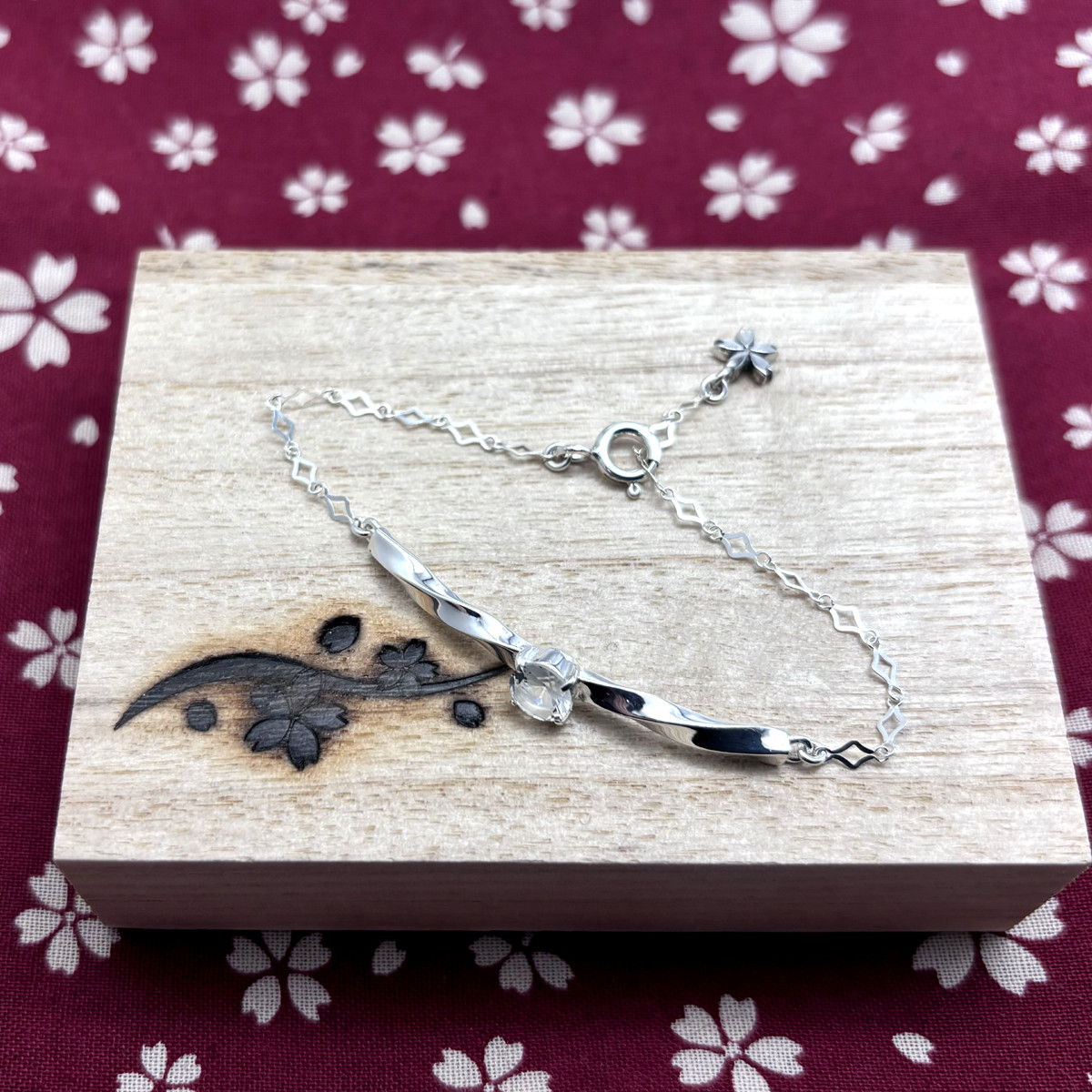 さくらインカット ブレスレット 白水晶/シルバー925/シルバーアクセサリー/和柄/着物