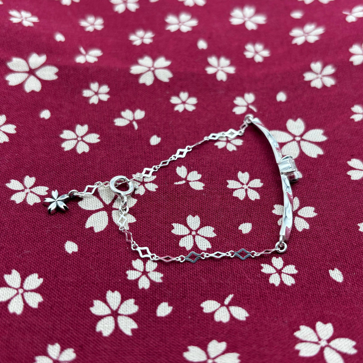 さくらインカット ブレスレット 白水晶/シルバー925/シルバーアクセサリー/和柄/着物
