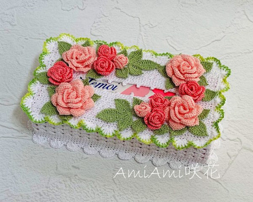 バラのボックスティッシュカバー*ピンク系・フリルタイプ・B*レース