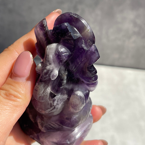 【値下げしました】アメジスト ガネーシャ像 訳あり)【アメジスト（紫水晶）／ガネーシャ】鉱物 天然石 その他