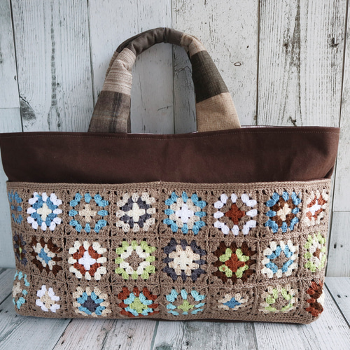 パッチワークグラニーバッグ ハンドメイド 後編☆パッチワークみたいなグラニーバッグ☆長編みでザクザク