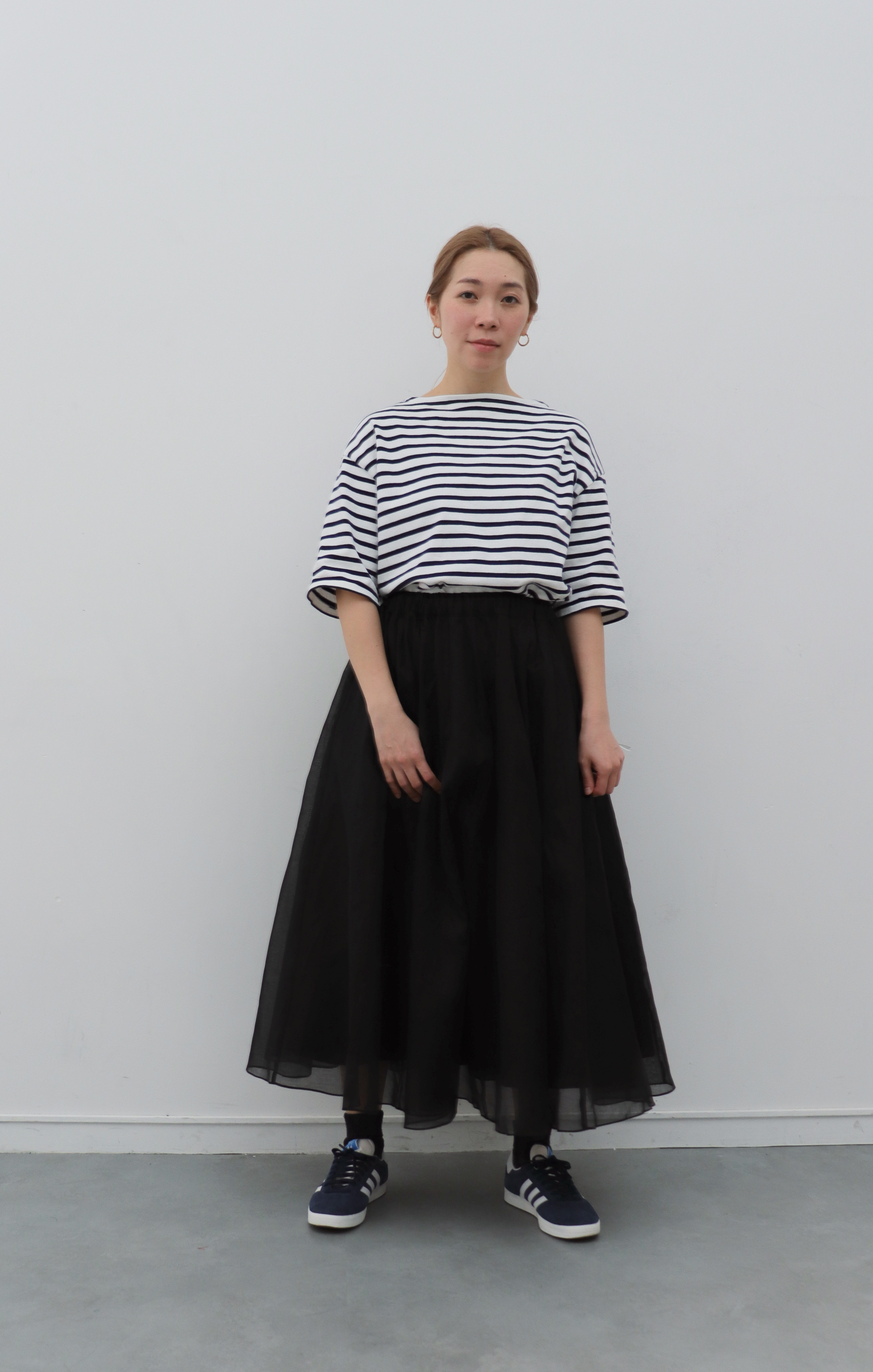 colorful コットンオーガンジーの16枚はぎのフレアスカート　ブラック