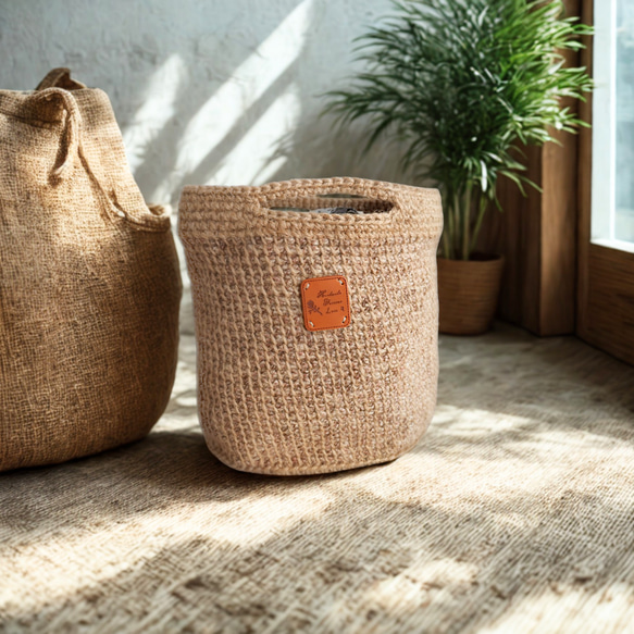 3色*カラフル麻ひもの手編みカゴバッグ（ミニトート） 4枚目の画像