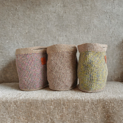 3色*カラフル麻ひもの手編みカゴバッグ（ミニトート） 9枚目の画像