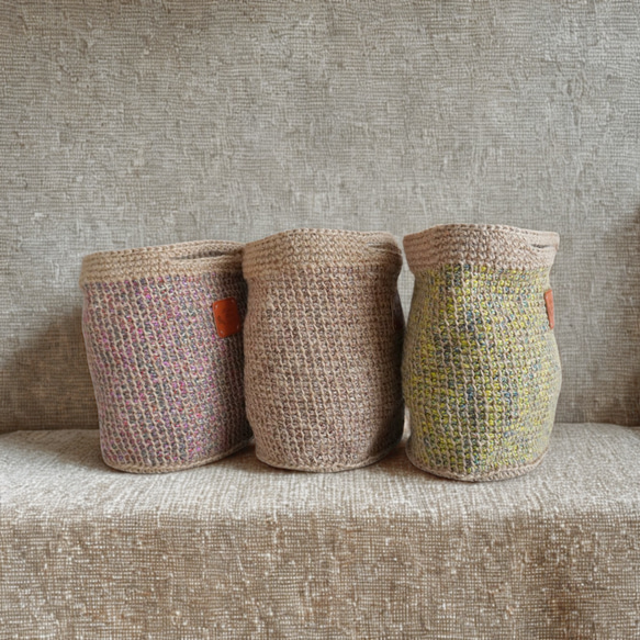 3色*カラフル麻ひもの手編みカゴバッグ（ミニトート） 9枚目の画像