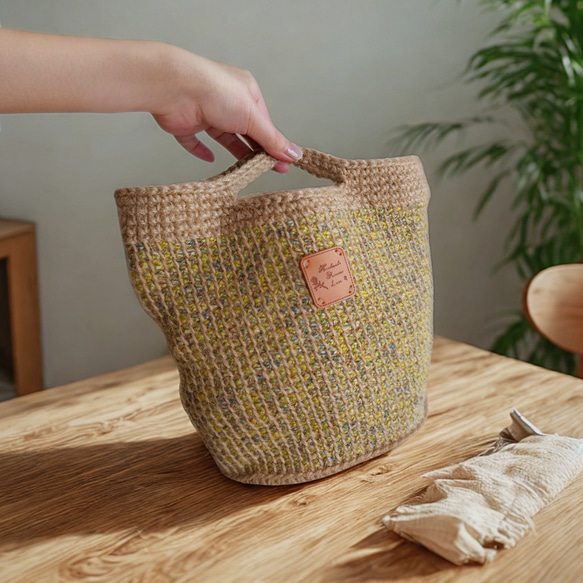 3色*カラフル麻ひもの手編みカゴバッグ（ミニトート） 1枚目の画像