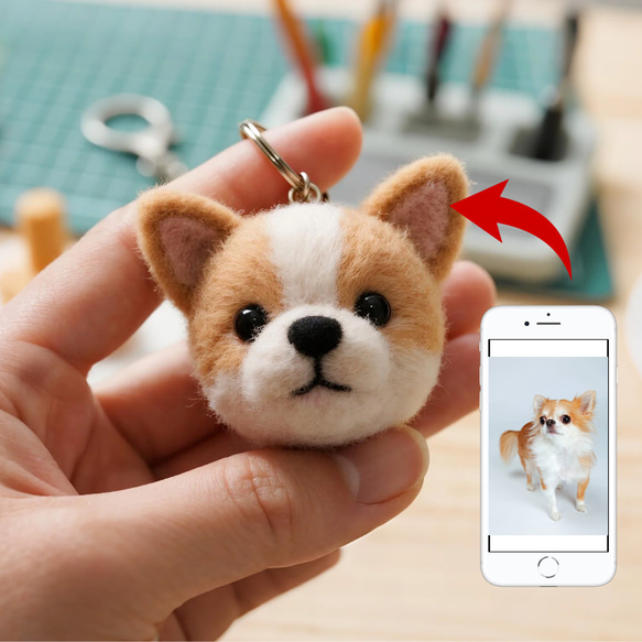 ちゃっぴーページ メモリアルチワワキーホルダー 羊毛フェルトハンドメイド 羊毛フェルト、ブラックタンチワワキーホルダー オーダーメイドでき 羊毛フェルト