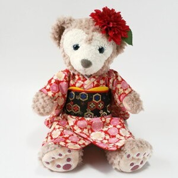 ぬいぐるみ用衣装 手作りウェルカムドール用着物セット　ぬいぐるみ用着物　振袖(赤)　ぬいぐるみ着せ替え　和装 1枚目の画像