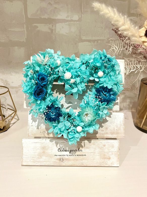 Jun♡爽やかな風薫るブルーのリース 送料無料]爽やかターコイズブルーのハートのリース プレゼント 誕生日