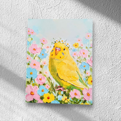 イーゼル付き】かわいいセキセイインコのミニキャンバス｜ミニチュア