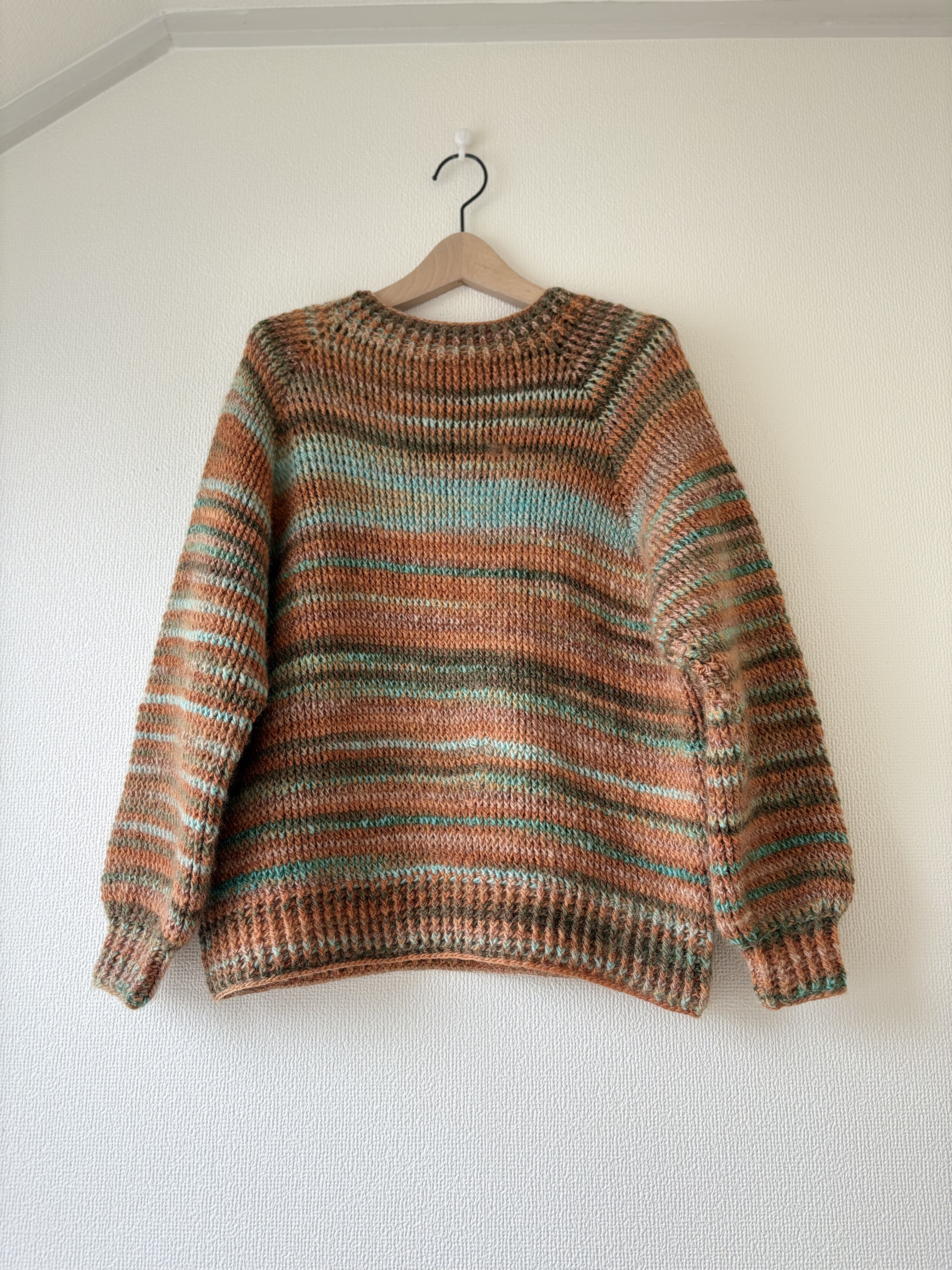 ‪☆handmade‪☆手編み 茶色、ボーダー柄woolニット