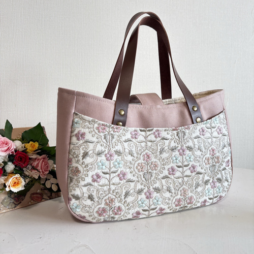 ツイントートバック リネン✖️ケミカルレース トートバッグ tumugi  