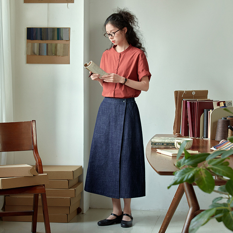 デニムスカート　ゴムウエストデニムスカート　ブルー　S-Mサイズ　S446