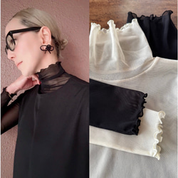 RATA❤️2色有❤️M＆L❤️型崩れしにくい高収縮のメローシアートップス❤️ブラック＆ホワイトドット 15枚目の画像