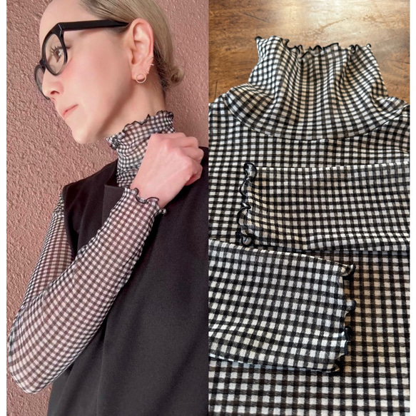 RATA❤️2色有❤️M＆L❤️型崩れしにくい高収縮のメローシアートップス❤️ブラック＆ホワイトドット 16枚目の画像