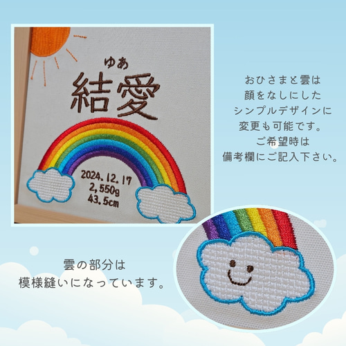 刺繍 命名書 〈虹〉名入れ フレーム オーダー 雑貨・その他 chouchou