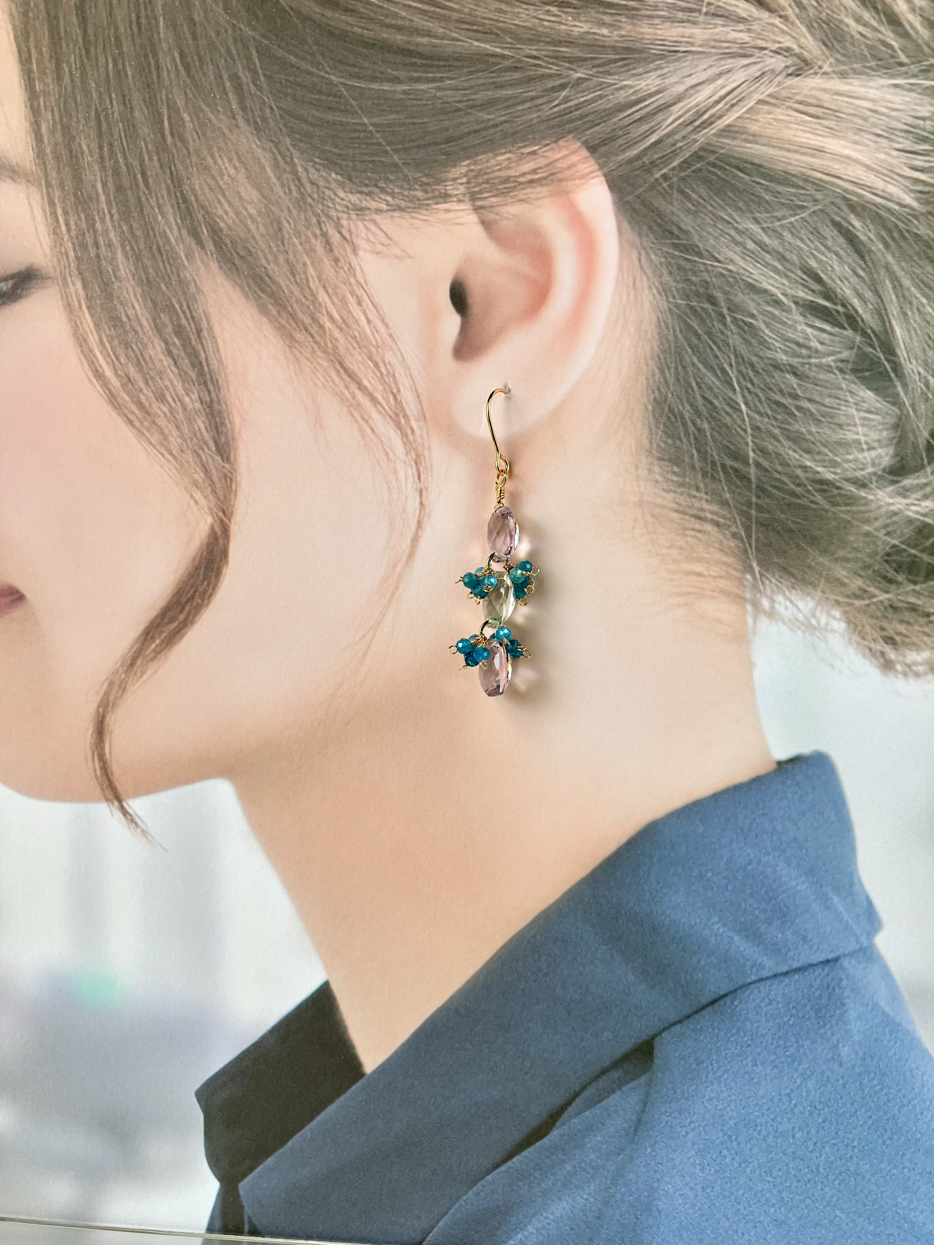 ピンク×グリーンアメジストのピアス