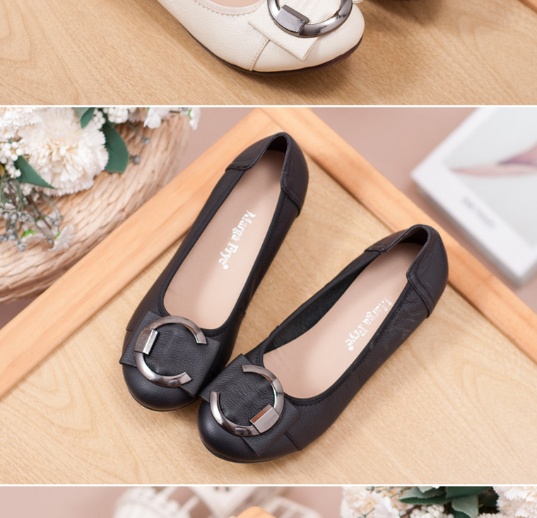 春と秋の新作ソフト面牛革ローヒール小角頭超ソフトパンプス女性、柔らかくて軽くて快適