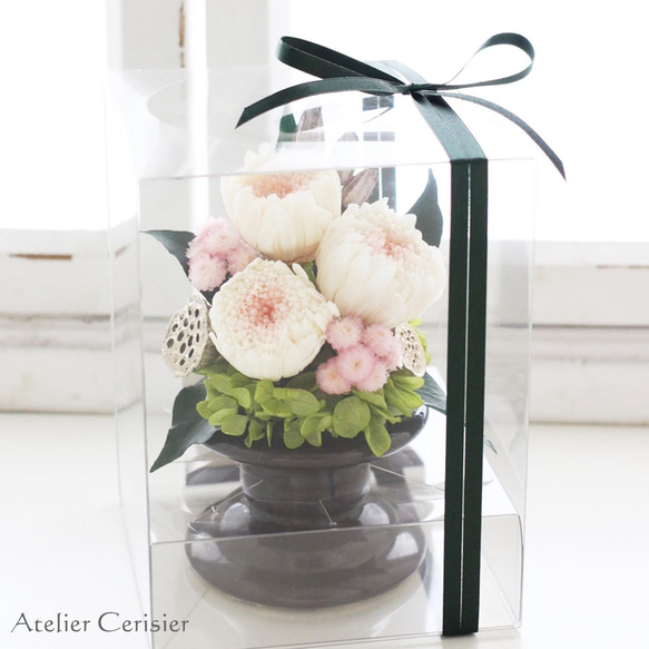 【特割】輪菊の仏花＜ツヅミ 白桃色＞Sサイズ プリザーブドフラワー【お供え花】 6枚目の画像