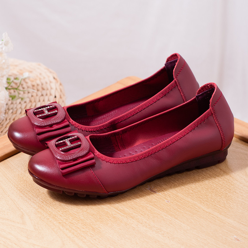 春と秋の新作ソフト面牛革ローヒール小角頭超ソフトパンプス女性、柔らかくて軽くて快適