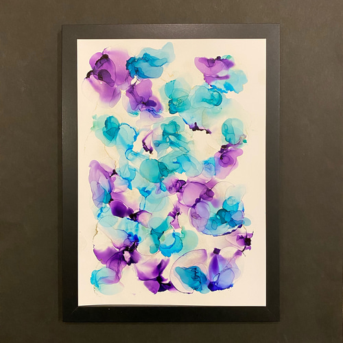 No.53 アルコールインクアート 原画 A4サイズ 絵 紫 緑 透明感