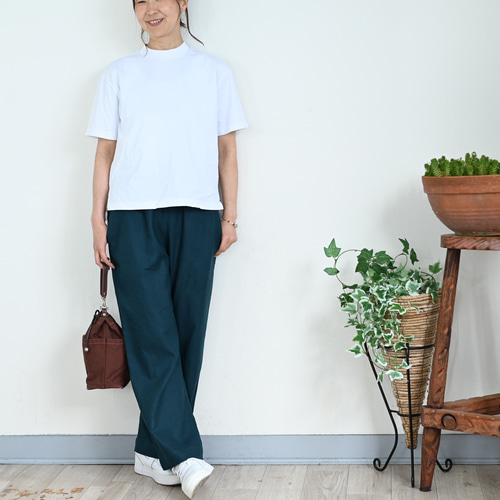 新色】ベーシックストレート☆ リネンパンツ：カナルブルー（青緑