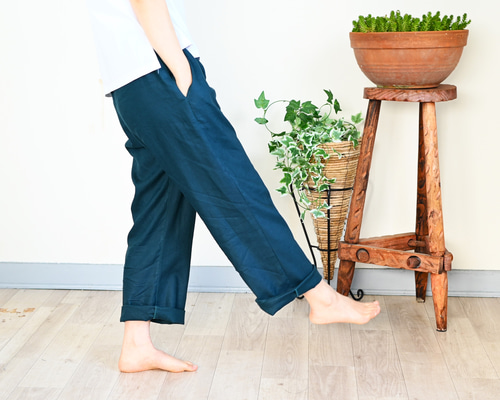 新色】ベーシックストレート☆ リネンパンツ：カナルブルー（青緑