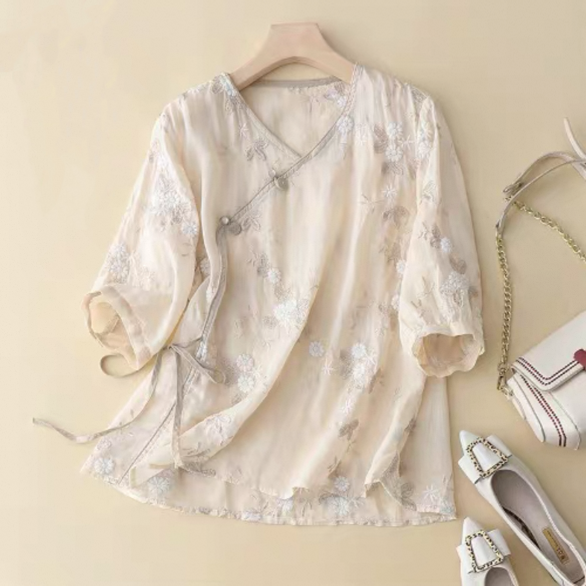 ゆったりトップス、シャツ、綿麻、無地、夏、大人、春色、刺繍 4,784円