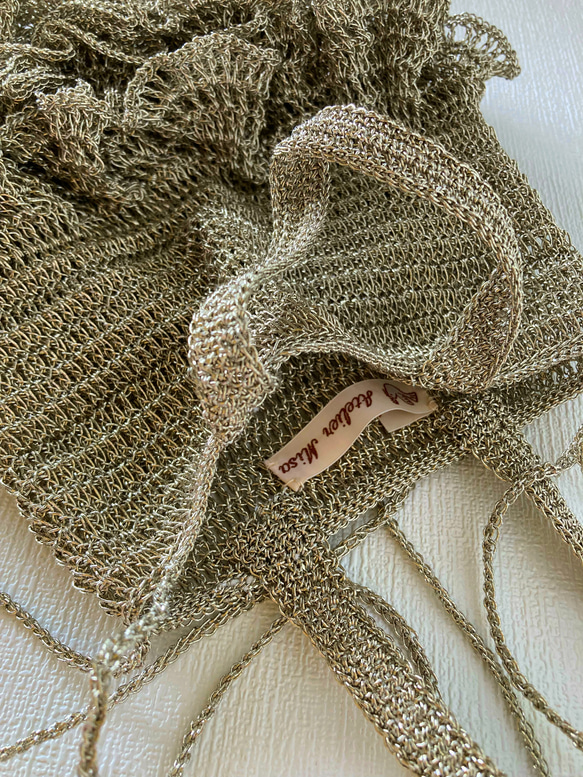 キラキララメ糸「あたかも」で編んだチュチュバッグ　＊受注製作＊　パーティーバッグ ミニバッグ 5枚目の画像