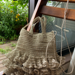 キラキララメ糸「あたかも」で編んだチュチュバッグ　＊受注製作＊　パーティーバッグ ミニバッグ 1枚目の画像