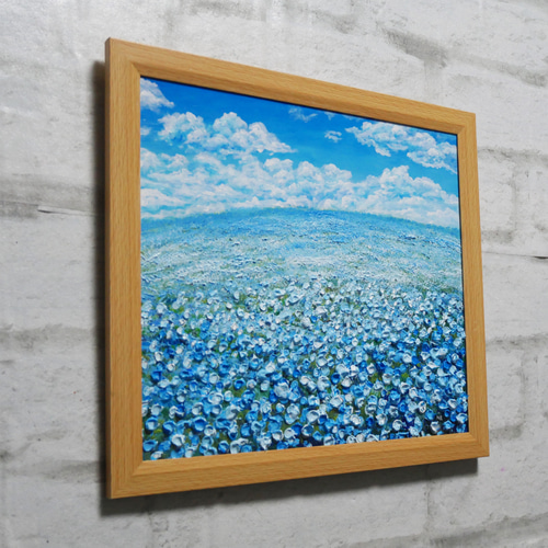 油絵 油彩 油彩画 絵 絵画【空と雲の青い丘】 絵画 HR 通販
