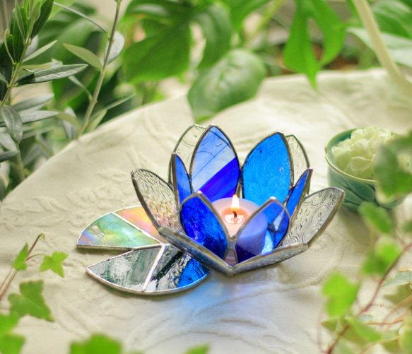 ⭐Creema限定⭐碧い睡蓮のキャンドルホルダー＊睡蓮の香りのアロマ